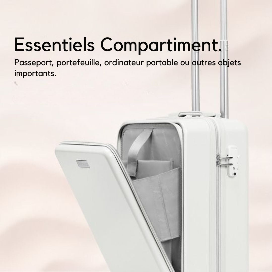Valise cabine Skycases 35 L - à roulettes légère - Roulettes pivotantes - Cadenas TSA et compartiment pour ordinateur portable - avec poche avant pratique - 55 cm - Blanc cassé