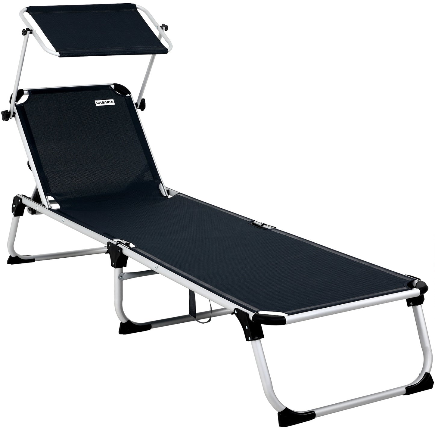 Casaria Aluminium Lounger Malta - équipée d'un parasol réglable en continu, d'un dossier à quatre positions et d'un sac latéral amovible - pour le jardin et la plage - aluminium et polychlorure anthracite - 210x61x35 cm