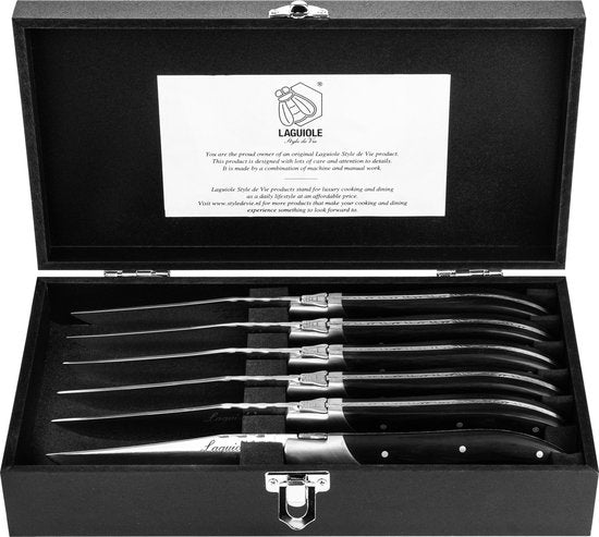 Laguiole Style de Vie Couteaux à steak Luxury Line - 6 pièces - Bois de pakah noir
