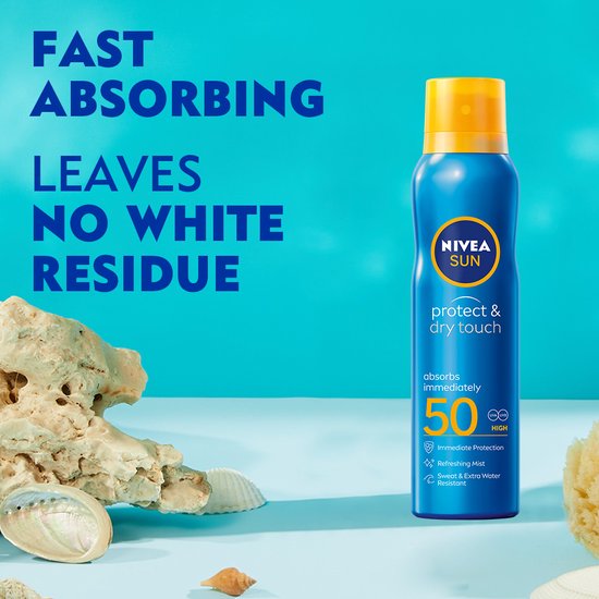 NIVEA SUN Protect & Dry Touch Spray solaire en brume - SPF 50 - Spray solaire pour le sport - Résistant à l'eau - UVA/UVB - 200 ml