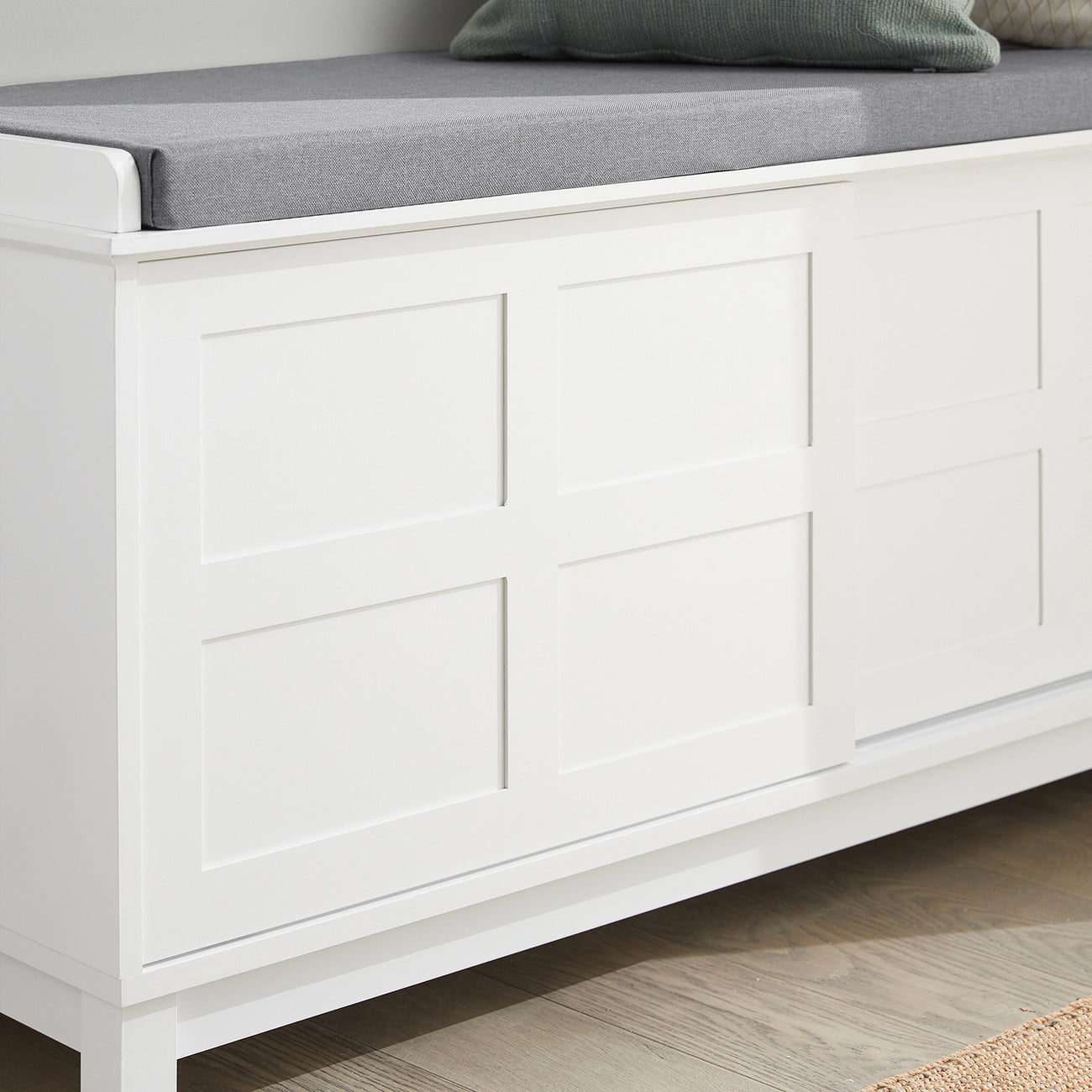 SoBuy FSR86-W Banc de rangement avec coussin d'assise - 114 x 40 x 53 cm - Blanc/gris
