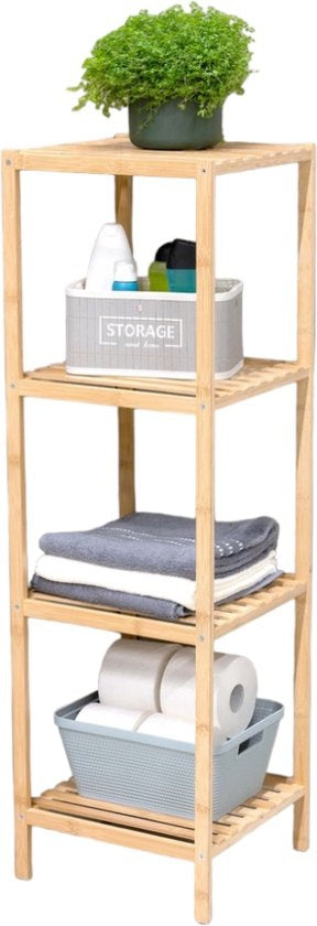 alpina Etagère de salle de bain 4 couches - Meuble de salle de bain - 32x33x108,5cm - Bambou