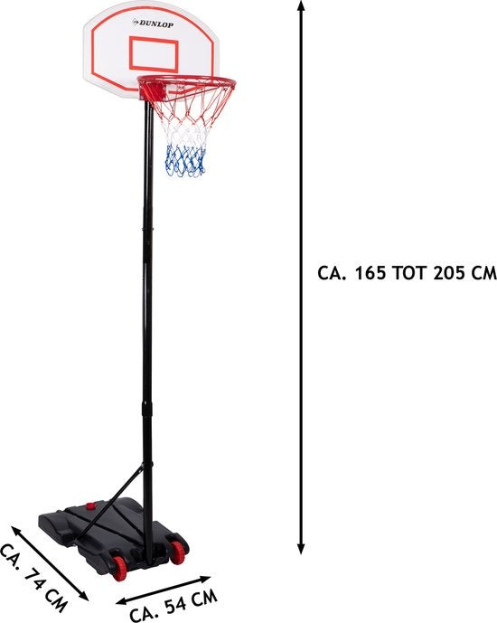 Dunlop Basketball Pole - anneau de basket avec support - 165 à 205 CM - set de basket - basket pour l'extérieur