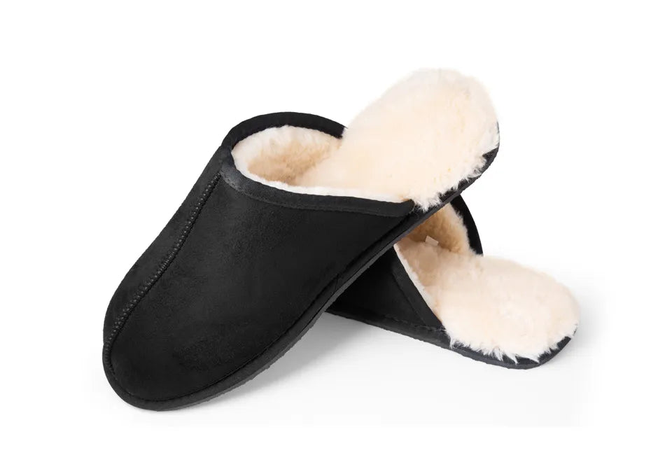 Pantoufles pour homme Milanoro, pointure 45-46 - Fausse fourrure - Micro-suède - Noir
