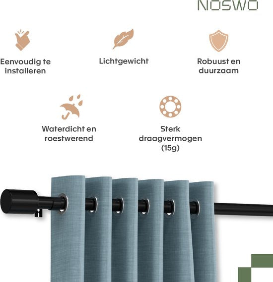 Noswo Tringle à rideaux - Extensible - 183 à 366 cm - Tringle à rideaux - Tringle à rideaux complète - Métal - 300cm - Noir