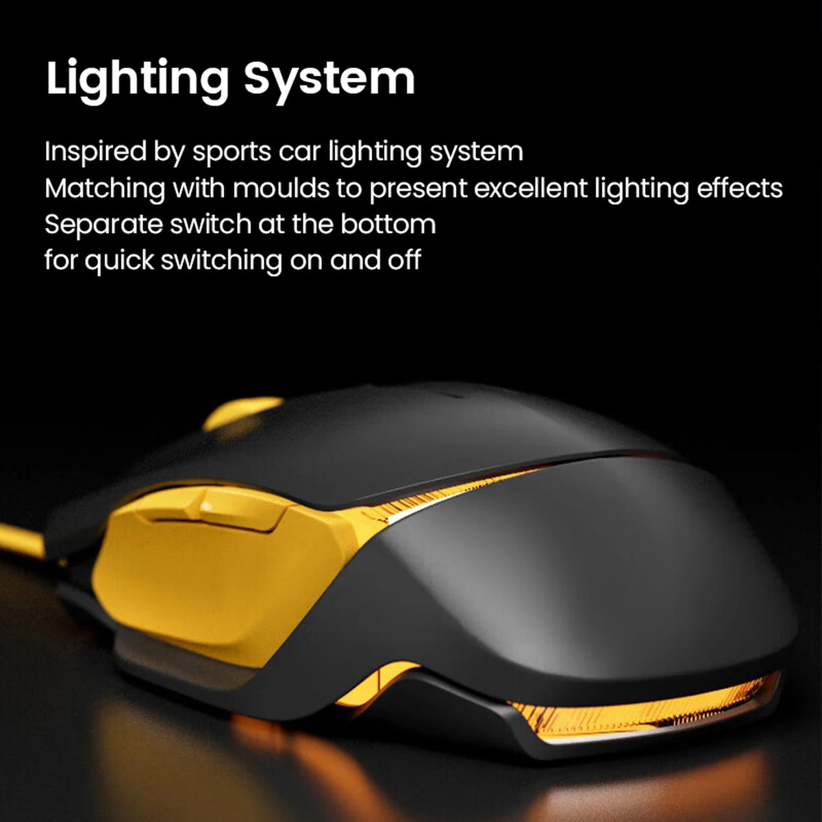Souris filaire Ochama - Noire et jaune - Ergonomique - Capteur optique - Fréquence de sondage de 1 000 Hz - 4 niveaux de DPI