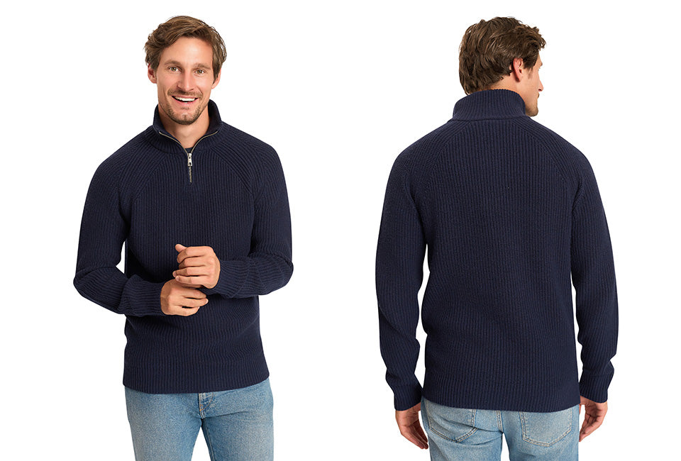 Pull stylé Mario russo avec col ouvert et fermeture éclair - Homme - Taille L - Marine