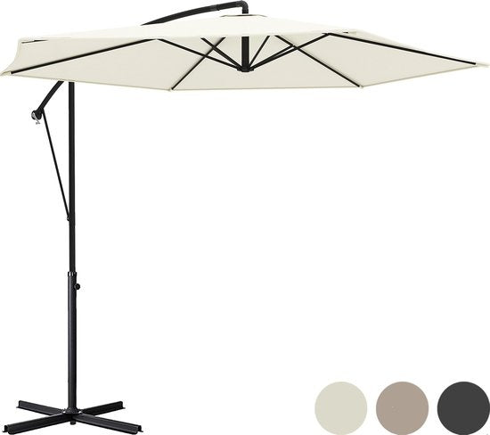 LifeGoods Parasol flottant - jusqu'à 8 personnes - Ø300cm - imperméable - avec housse et base en croix - jardin ou plage - Crème