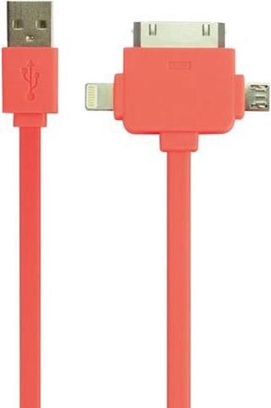 Câble 3-In-1 Usb 2.0 Charging/Sync Cable - Male/Male - Fluorescent Orange - 1 M