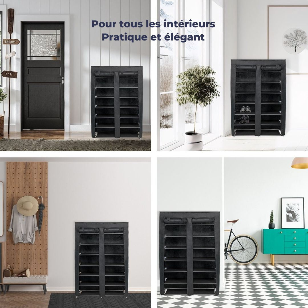 Rangement à chaussures LifeGoods - 7 couches - 28 paires de chaussures - Verrouillable - Noir