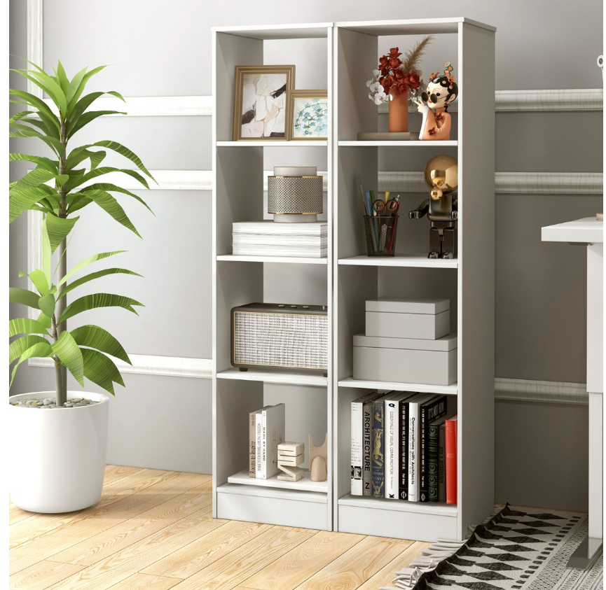 Coast - Bibliothèque sur pied - 4 compartiments pour cubes, Max. 75 kg - 38 x 33 x 142 cm - Bois - Blanc