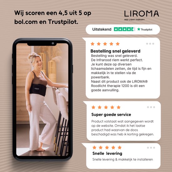LIROMA® - Bandeau de luminothérapie rouge - sans fil - minuteur - 6000mAh - lampe infrarouge - bandeau infrarouge - parties du corps multiples - luminothérapie rouge - bandeau amincissant - bandeau chauffant