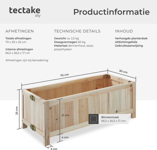 tectake® Jardinière surélevée Blomster - Jardinières d'extérieur rectangulaires - feuille incluse - Jardinière en bois pliable - stable et résistante aux intempéries - 70 x 30 x 25 cm - Lit de jardin pour herbes, légumes et fleurs - Anthracite