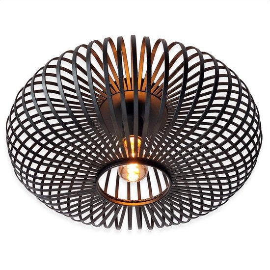 Plafonnier Goliving - Suspension Lustre - Lampe Plafond- E27 - Métal - Aspect bambou - Ø 40 cm - Noir