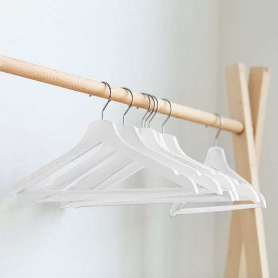 LifeGoods Cintres - avec barre de pantalon - bois dur - blanc - 30 pièces