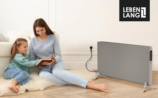 Chauffage électrique LIFETIME - 3 niveaux de chaleur, WiFi & App Control - 2000W - 94,5 x 50,5 x 12,5 cm - Gris