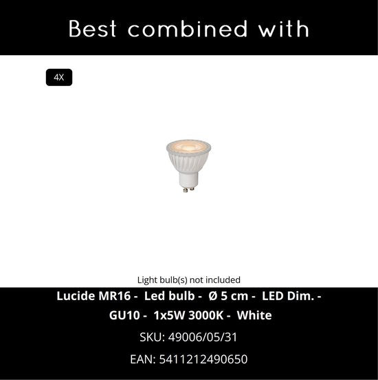 Spot de plafond - Lucide - Salle de bain - 4xGU10 - IP44 - Blanc
