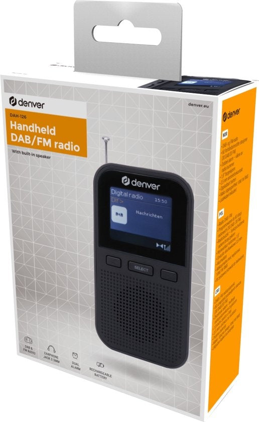 Denver DAB radio - Radio portable - Piles \u0026 Alimentation secteur - 60 présélections - Réveil de voyage - DAH126 - Noir