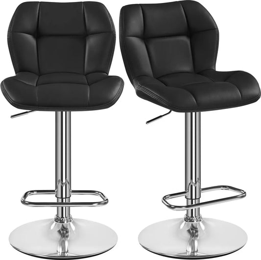 Yaheetech Barstools Set of 2 - Black Faux Leather - Adjustable 62.5-84.5 cm - 360° Swivel with Backrest and Footrest