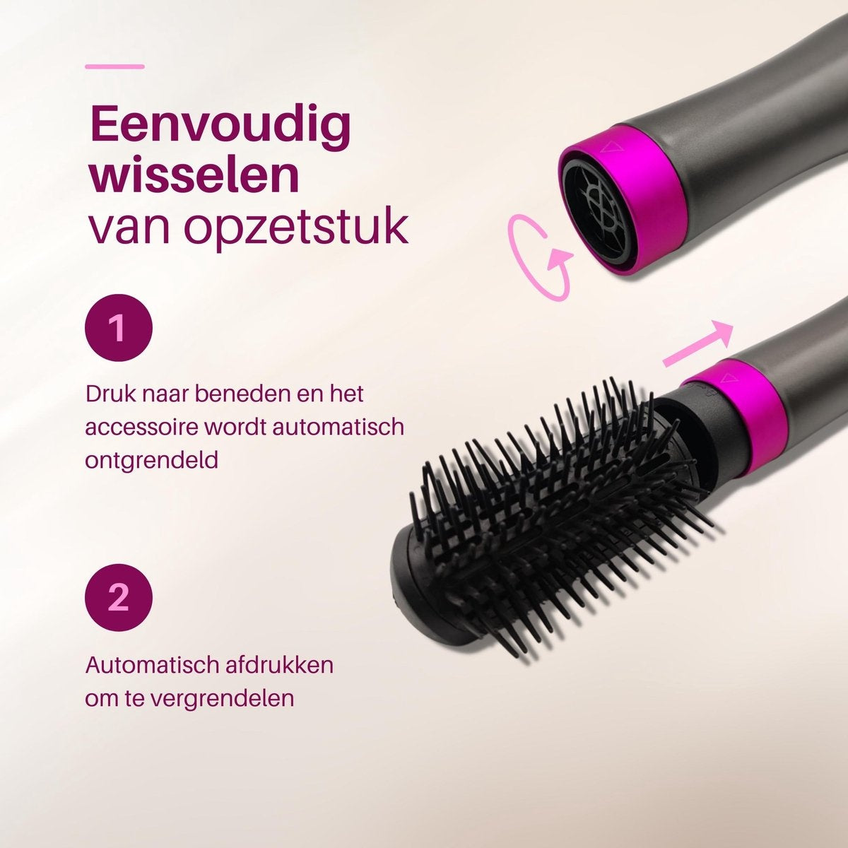 Fineza - Set de brosses pour sèche-cheveux - Noir/Rose