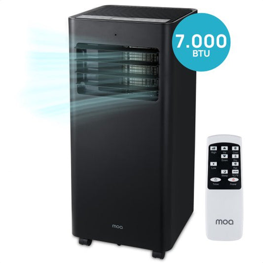 MOA Mobile Air Conditioner - 7 000 BTU - Climatiseur - télécommande - Classe énergétique A - Kits d'étanchéité pour fenêtres - Chambre à coucher - Salon - jusqu'à 60 m³ de refroidissement - ventilateur et déshumidificateur - Noir