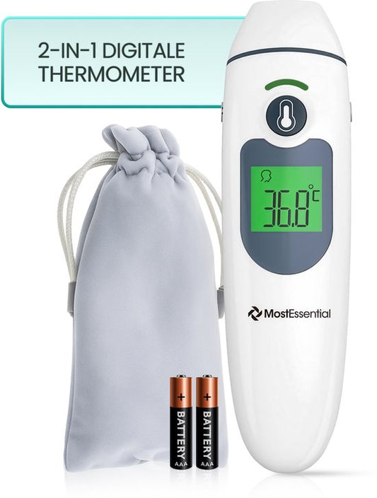 MostEssential Thermomètre digital de fièvre 2-en-1 - Thermomètre auriculaire - Thermomètre frontal et corporel - Thermomètre de fièvre pour adultes, enfants et bébés - Sans contact - IR30