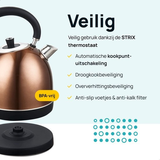MOA Retro Kettle Copper 1.8 litres - Électrique - acier inoxydable - EK3TC
