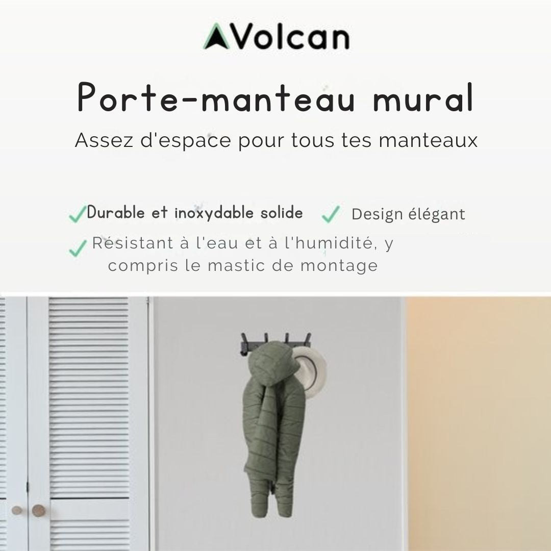 Porte-manteau mural - Volcan - 8 crochets - Noir