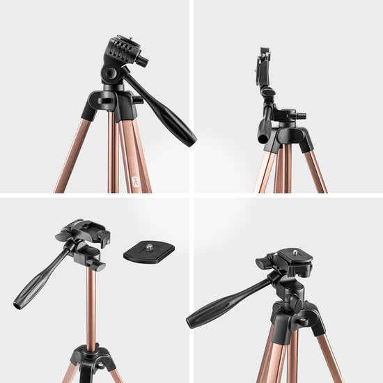 Studio ME Phone Tripod - 136 cm - Tripod Smartphone - Rose Gold - Camera Tripod - Phone Holder - Incl. Bluetooth Remote Control - Tripod Phone