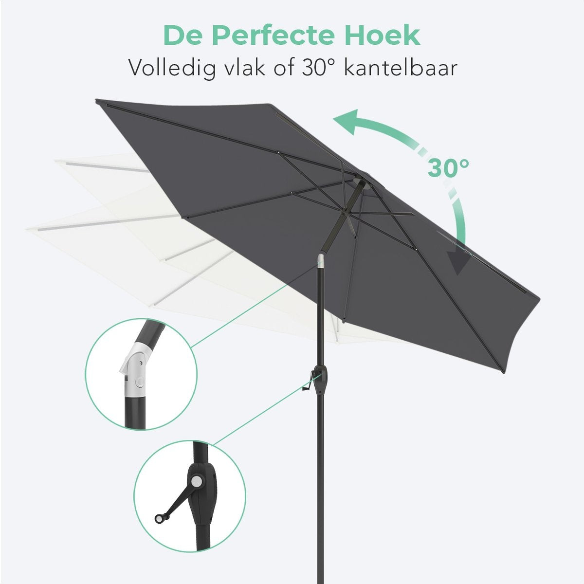 LifeGoods Parasol - Ø270 cm - 30° inclinable - imperméable - avec housse - Gris foncé