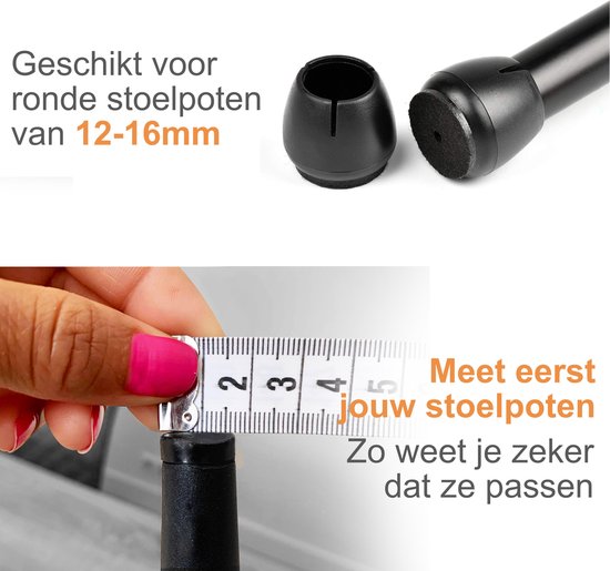 Volcan - Cache-pieds de chaise - 12-16mm - Feutre anti-rayures - Protecteurs de pieds de chaise - Protecteurs de sol - 24 pièces - Ronds - Noirs