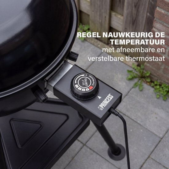 Barbecue Princess Hybride Kogel - Barbecue électrique et au charbon de bois - 2000 W - Thermostat réglable et amovible - Grille de cuisson revêtue - Couvercle avec thermomètre intégré - 112270