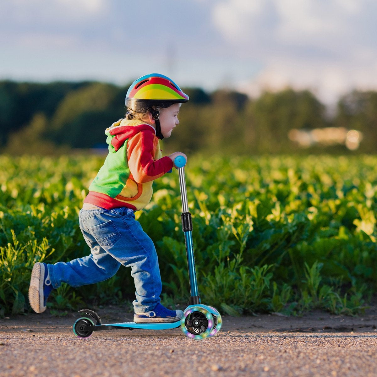 Trottinette pour enfants - LifeGoods HappyStep - 2-5 ans - 3 roues lumineuses - Garçons/Filles - Bleu