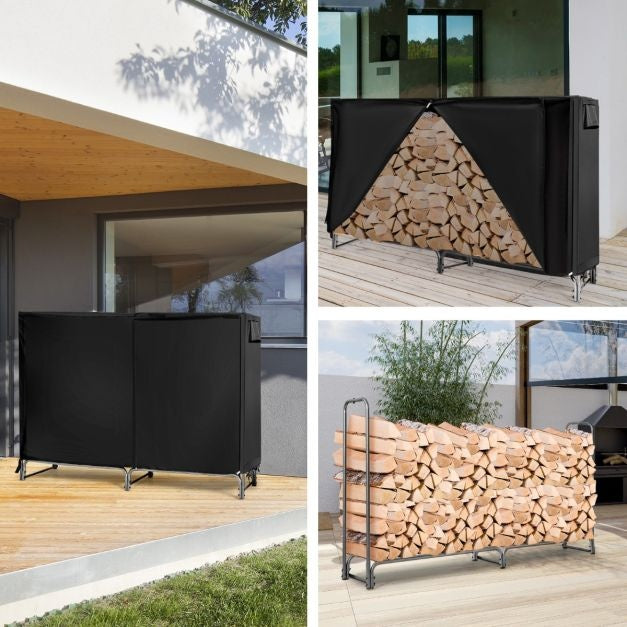 Coast Rangement de bois de chauffage pour l'intérieur et l'extérieur - 240 x 35,5 x 122,5 cm - Noir