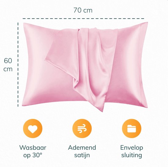 Ensemble de taies d'oreiller en satin - bonnet et masque de sommeil inclus - 60x70 cm - Bonnet de nuit - Boucles - Satin - Moerbij - Soie - Beauté - Soie - Douce - Satin rose - Soft & Silky