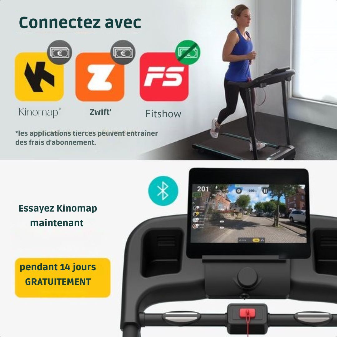 Tapis de course pour la maison Fitage - Fonction d'inclinaison - Bluetooth - 1-12 km/h - Pliable - 100 x 64 x 25 cm - Noir