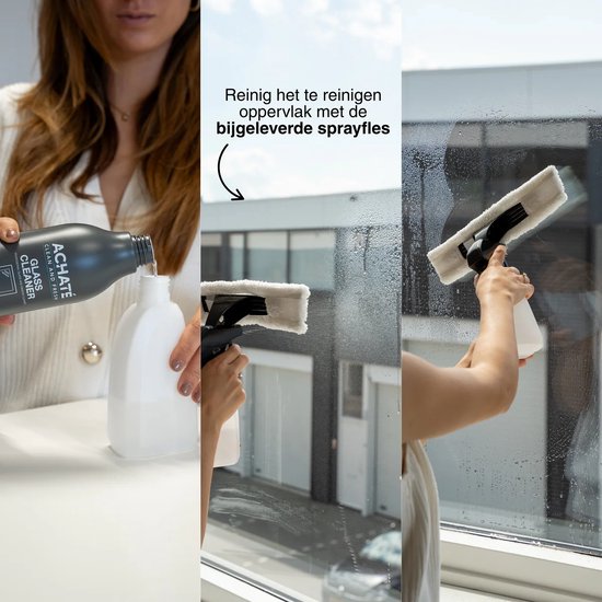 Achaté Essuie-vitre électrique - Aspirateur et lave-vitre - Rechargeable - Avec flacon pulvérisateur et 2 chiffons en microfibre - Nettoyage sans traces - Durée d'utilisation de 40 minutes