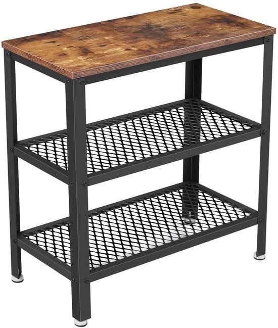 O'DADDY® Table murale - Table d'appoint industrielle - avec 2 étagères en filet - table d'appoint 60x30x60 cm - Table de salle - couleur marron