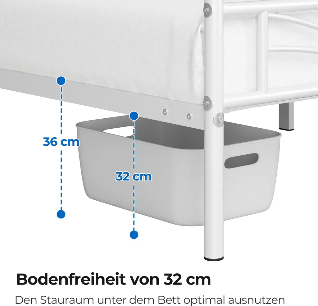 Yaheetech Cadre de lit en métal blanc - 90 x 200 cm - Tête de lit motif nuage - 207.5 x 96.5 x 88.5 cm
