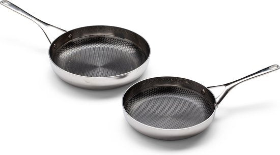 Crowd Cookware - Blackbeard pan set - Ø24 + 28 cm - acier inoxydable - Résistant aux rayures et antiadhésif - Convient à toutes les sources de chaleur, y compris le four - Lavable au lave-vaisselle