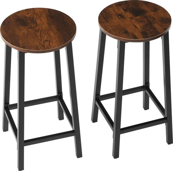 tectake - Lot de 2 tabourets de bar "Corby" - industriel - brun foncé - 404332