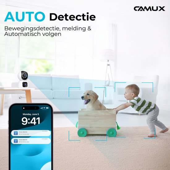 Caméra de sécurité - Camux - Double objectif - Communication audio - Vision nocturne - Blanc