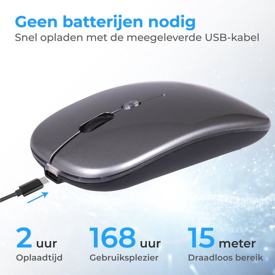 Nuvance - Souris sans fil LED - Bluetooth - Ergonomique - Ordinateurs portables et jeux - Sans fil - Gris