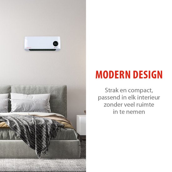 alpina Ceramic Stove with Wall Mounting - Electric Heater 2000W - Adjustable Heat Stages and Timer - Wall Stove with Remote Control - Fan Stove - For Indoors