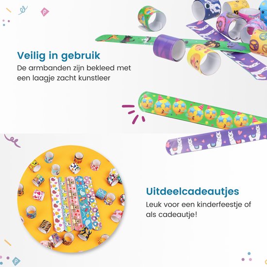 Partizzle 48x Kit Bracelets à Gifles - Bracelet à Gifles / Bracelets à Clics - Bracelet à Gifles Cadeaux d'évasion - Bracelet de Graduation Cadeaux de Traitements - Pour les Enfants