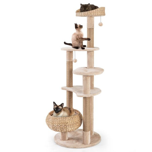 Arbre à chat Coast 164 cm - 6 étages - Perchoir - Panier - Arbre d'escalade - 58 x 58 x 164 cm - Beige