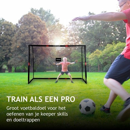 Dunlop Football Goal - But de football 300 x 200 x 120 cm - But de football grand format - Jouets d'extérieur pour enfants et adultes - Montage rapide - But d'entraînement de football - Métal - Noir/Rouge
