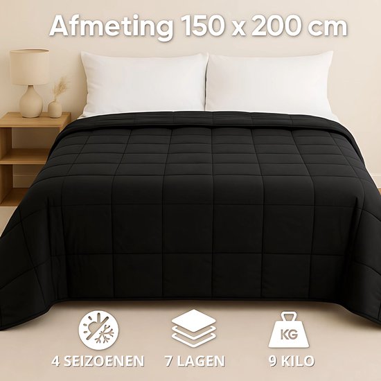 Vonia Couverture lestée 9 kg - Couverture lestée - 150 x 200 cm - Noir