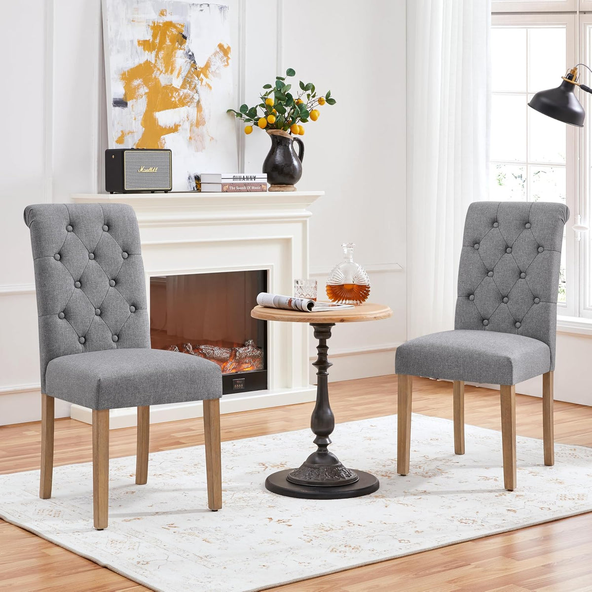 Yaheetech Lot de 2 chaises de salle à manger - Gris foncé - 45,5 x 62 x 98,5 cm - Dossier haut, pieds en bois
