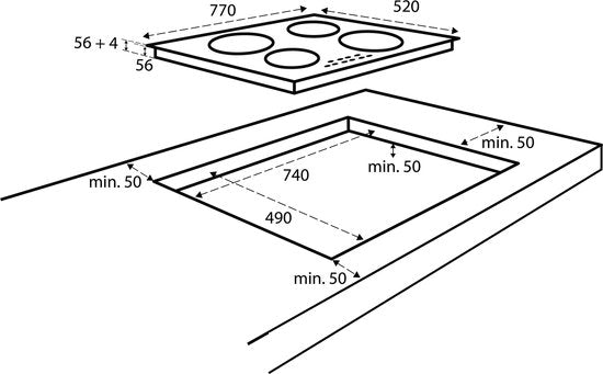 Inventum IKI7735MAT - Plaque de cuisson à induction encastrable - 77 cm - 4 zones de cuisson - Fonction Bridge - Monophasée ou biphasée - Façade à facettes - Noir mat